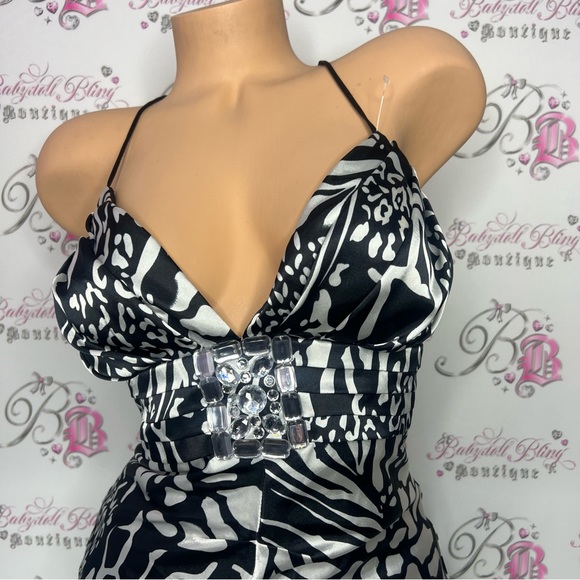 Roberta dress mini black white shimmer shiny rhinestone crystal bling emblem - Picture 5 of 14
